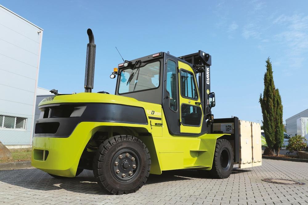 Clark forklift with wooden crate