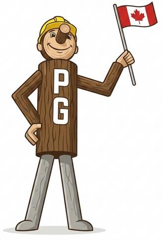 PG Bros mascot holding Canadian flag